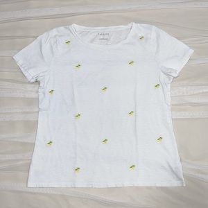 Talbots lemon print crew neck white t-shirt | size L